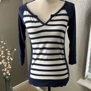 Express brand 3/4 sleeve top cotton navy/cream size XS
